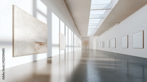 Wallpaper Mural Modern art gallery interior with white walls, gray floor and large windows with shadows Torontodigital.ca