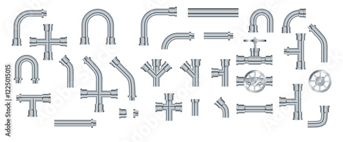 Pipe. Metallic pipes plumbing fittings. Industry pipeline. Vector
