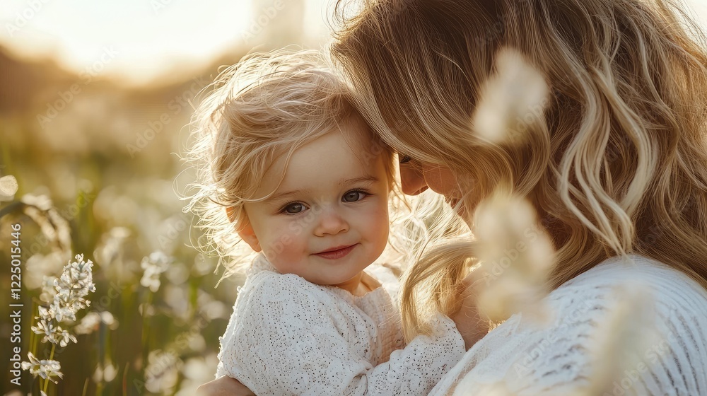 Tender mother and child moment celebrating Easter and spring warmth. Tender mother and child moment celebrating Easter and spring warmth.
