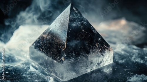 Plakat An obsidian pyramid on a quartz cube.