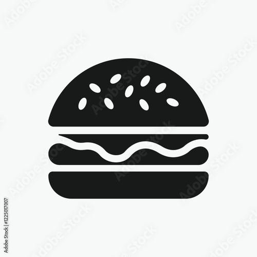 Burger icon in simple black design isolated on white background 