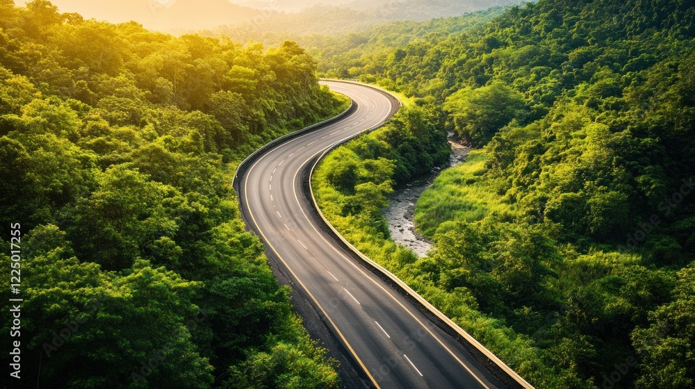 Serene Winding Road Through Lush Greenery