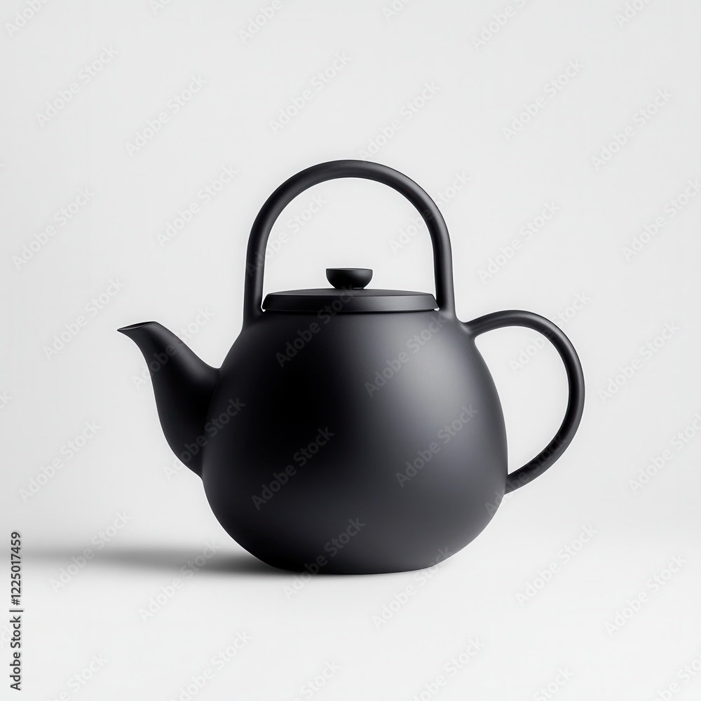 A sleek, matte black teapot with a curved body and a simple design. A sleek, matte black teapot with a curved body and a simple design.