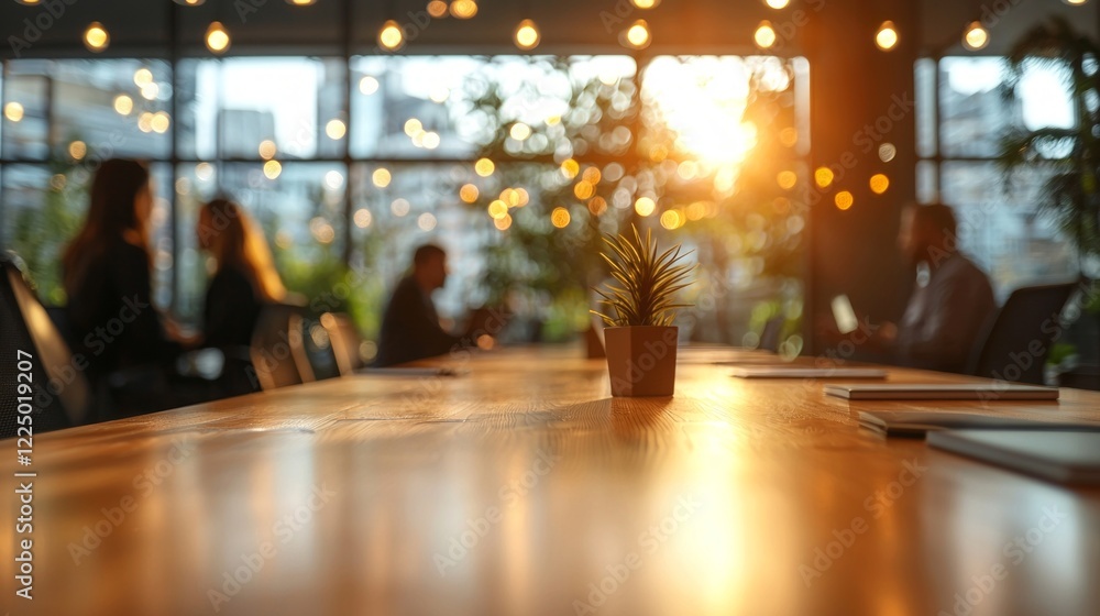 In a bustling workspace, silhouettes of business professionals engage in discussions. The warm light from the sunset spills through large windows, creating an inspiring atmosphere filled with energy In a bustling workspace, silhouettes of business professionals engage in discussions. The warm light from the sunset spills through large windows, creating an inspiring atmosphere filled with energy