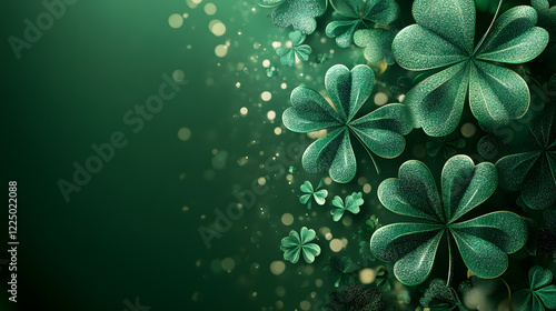 Saint Patrick's Day background. Black pot full of gold coins and leprechaun hat photo