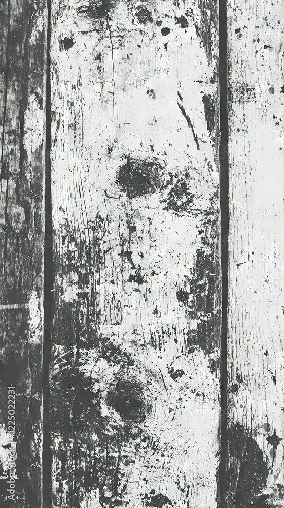 A monochrome image of wooden planks adorned with flaked paint A monochrome image of wooden planks adorned with flaked paint