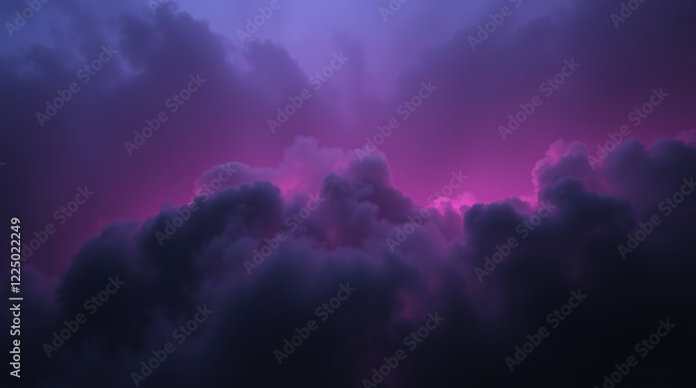 Fototapeta premium Dark deep purple violet blue pink magenta fuchsia sky. Storm rain cloud. Fog smoke mist steam. Gloomy night dramatic ominous sky. Fantasy universe mystic.