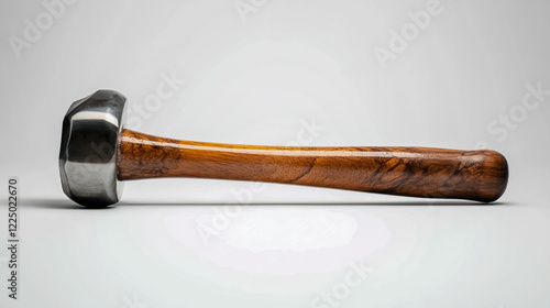 a hammer with a polished wooden handle, isolated on a clean white background photo