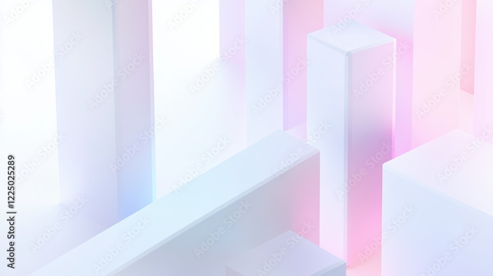 Fototapeta premium Pastel-colored geometric shapes create an abstract, minimalist scene.