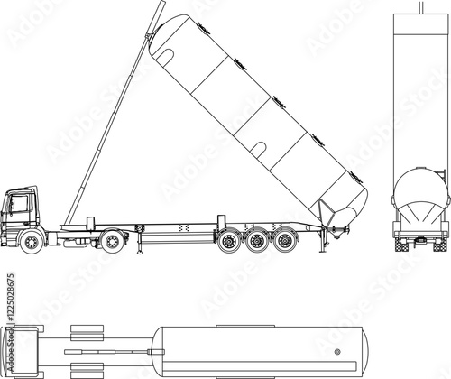 vector illustration sketch design detail of tanker truck vehicle for transporting oil and water 