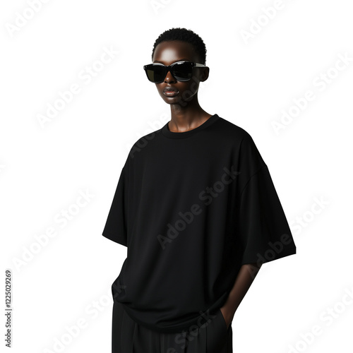 Minimalistic Black Oversized T-Shirt Isolated on Transparent Background