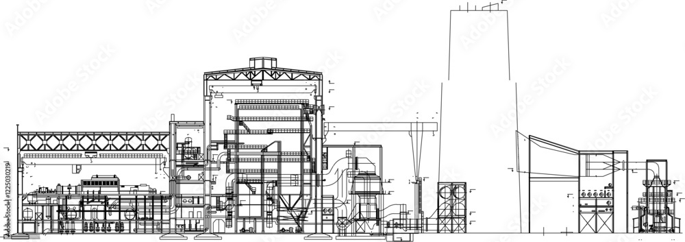 Obraz premium vector illustration sketch design construction building thermal power station of 1000mw