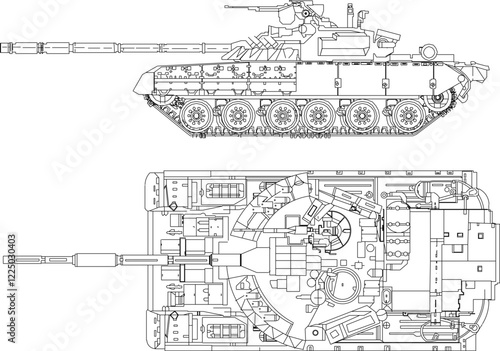 vector illustration sketch design detail of battle tank with cannon weapon to go to the battlefield