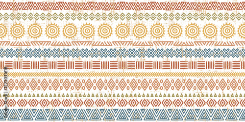 Seamless pattern, ethnic background, geometric ornament, hand-drawn, vector design	