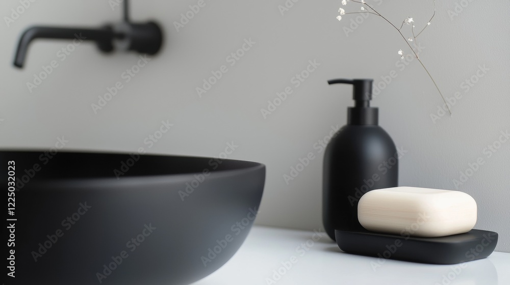 A black sink with a soap bar and a bottle of soap next to it A black sink with a soap bar and a bottle of soap next to it