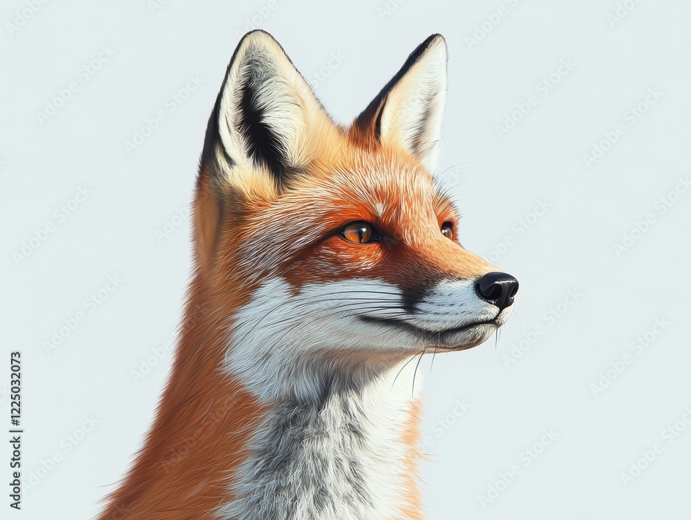 Obraz premium A detailed illustration of a fox, showcasing its striking orange fur and keen expression against a plain background.