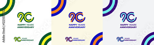 Logo Years Modern Line Colorful 90th, 90th Happy Anniversary with Colorful Line Stack, Minimalist and Modern.