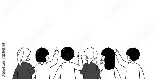 小学生 男女で相談 シンプルな後ろ姿のモノクロイラスト