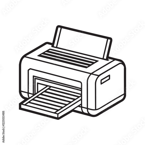 printer line art, black outline, vector and illustration, line art and outline