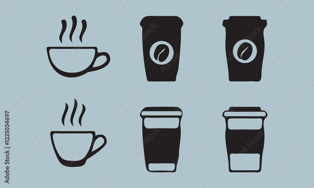 Obraz premium Coffee and tea cup set illustration illustration, tea cup, coffee - drink, tea - hot drink, icon set, coffee cup, milk, cup, drink, symbol, vector, food, icon symbol, heat - temperature, square - com