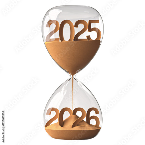 PNG of hourglass with sand signifying passing of time from 2025 to 2026
