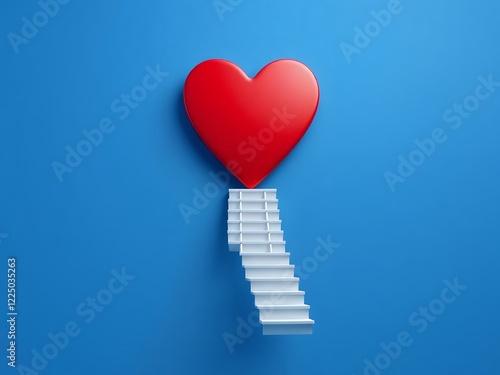 an image of a heart shaped balloon is on a staircase. photo