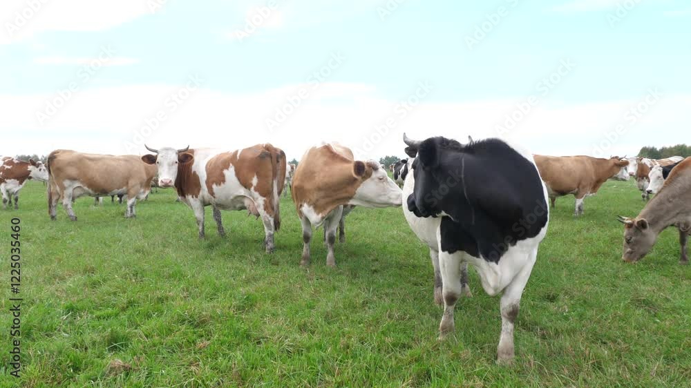 Cows graze in the pasture. Agriculture. Cattle breeding. Cows graze in the pasture. Agriculture. Cattle breeding.
