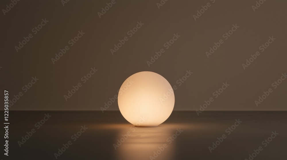 A small white lighted ball sits on a dark surface A small white lighted ball sits on a dark surface