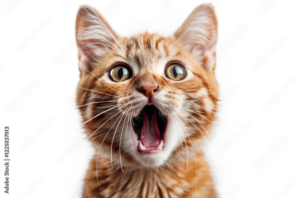Little cute ginger kitten close up on neutral grey background, copy space for text Little cute ginger kitten close up on neutral grey background, copy space for text