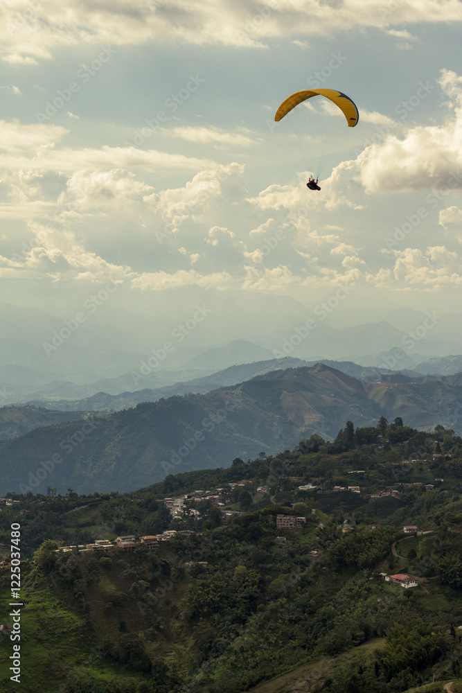 Paragliding above the Andes Moutains, Manizales, Colombia. Paragliding above the Andes Moutains, Manizales, Colombia.