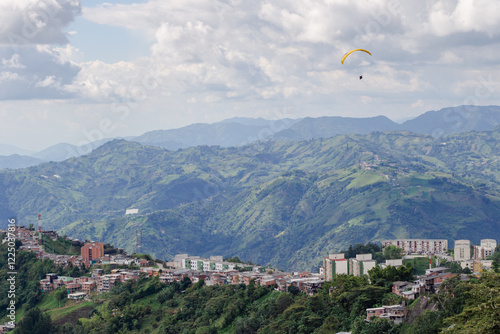 Paragliding above the Andes Moutains, Manizales, Colombia. photo