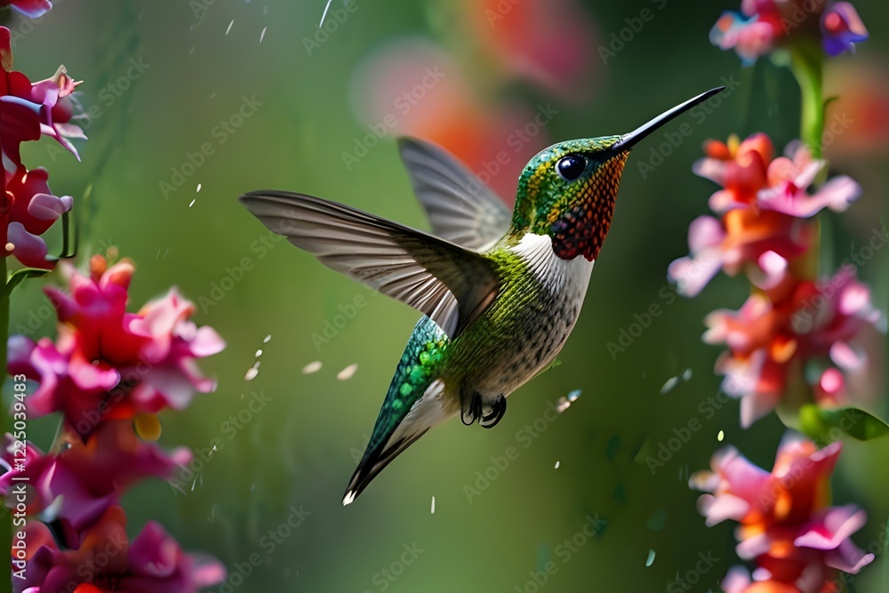 Fototapeta premium Green Violetear Hummingbird (Colibri thalassinus) flying