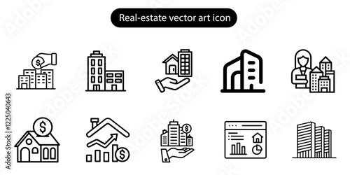 Real estate House and building vector art icon set illustration on white background.
