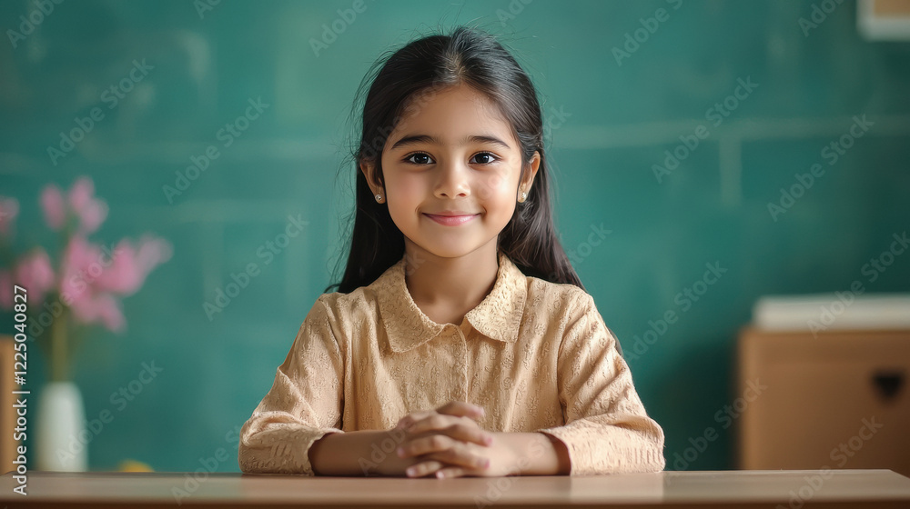 young indian school girl studying at home