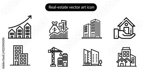 Real estate House and building vector art icon set illustration on white background.
