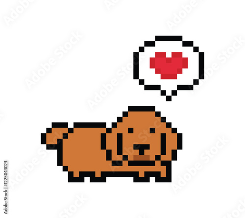 Cute pixel cartoon 8bit character dog pet pupey golden retriever decoration dog 8 bit hound puppy dog png vector. photo