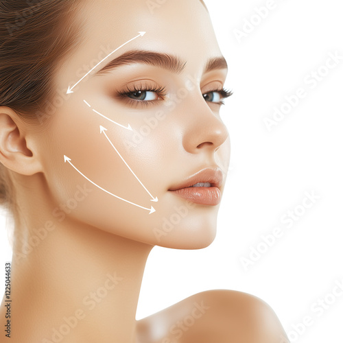 Beautiful Woman with Lines Drawn on Her Face Isolated on Transparent Background
