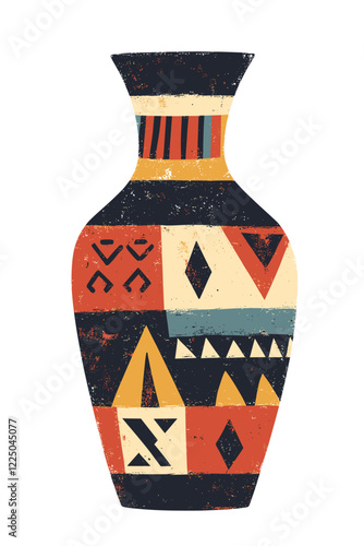 Colored ceramic vase Porcelain vases for flowers, antique pottery, floral and abstract patterns. Vase pottery for decoration Trendy flat style isolated on white Vector illustration