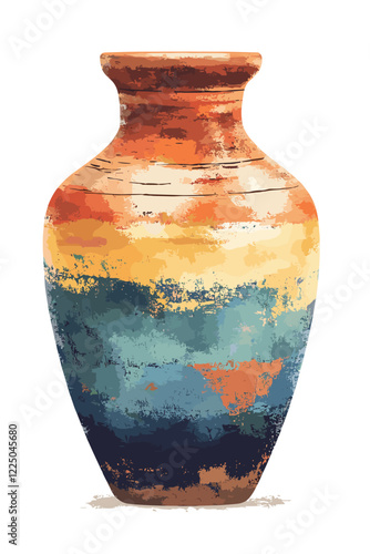 Colored ceramic vase Porcelain vases for flowers, antique pottery, floral and abstract patterns. Vase pottery for decoration Trendy flat style isolated on white Vector illustration