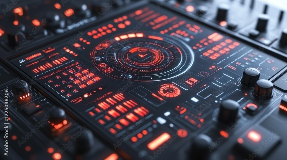Futuristic Technology Interface: Red and Black Control Panel Futuristic Technology Interface: Red and Black Control Panel