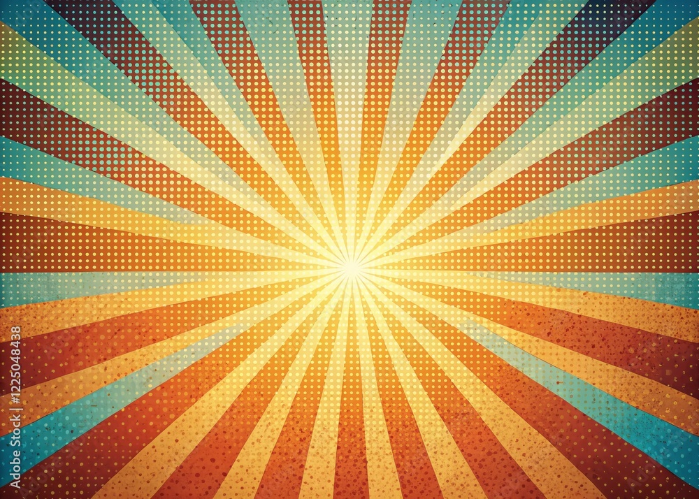 Fototapeta premium Vintage Sun Rays Dot Drawing, Retro Sunburst Design, Hand-Drawn Sun, Grunge Sun Illustration, Copy Space