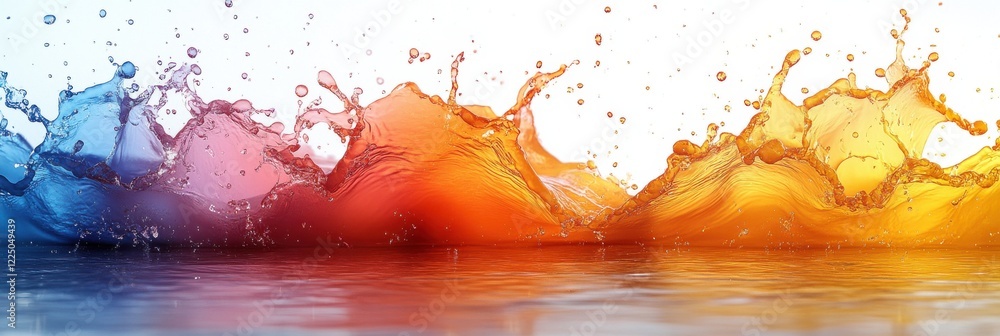 Colorful liquid splash with water droplets creating a vibrant border effect