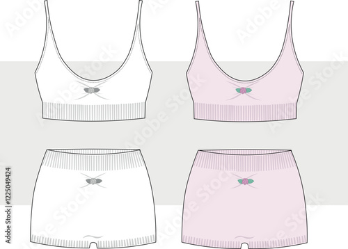 Women's  seamless wireless bra and boxer shorts template fashion illustration drawing, cad, mockup.