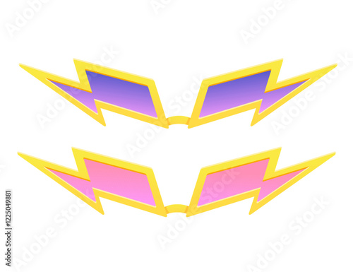 Yellow sunglasses with lightning bolt-shaped lenses, with electric-style details. Great for superhero, rockstar, or energetic themes. Vector illustration isolated on white background