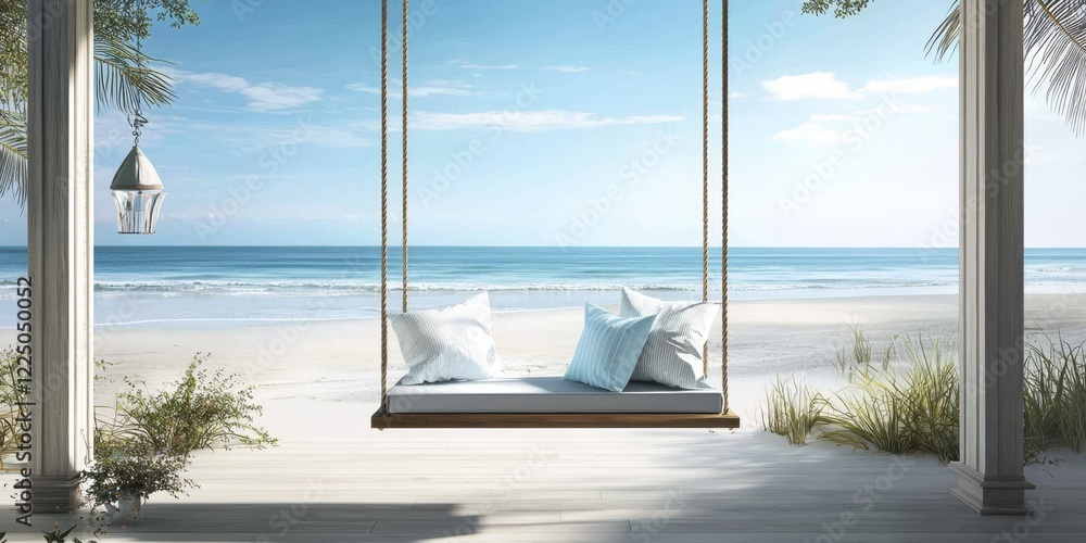Fototapeta premium A porch swing inviting relaxation and beach views