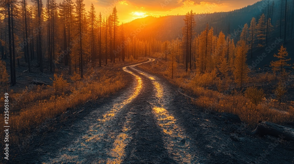 Restored forest trails after wildfire rehabilitation Restored forest trails after wildfire rehabilitation