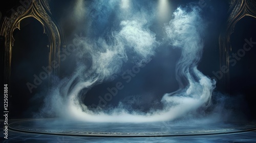 Enigmatic stage adorned with a spotlight and ethereal smoke.