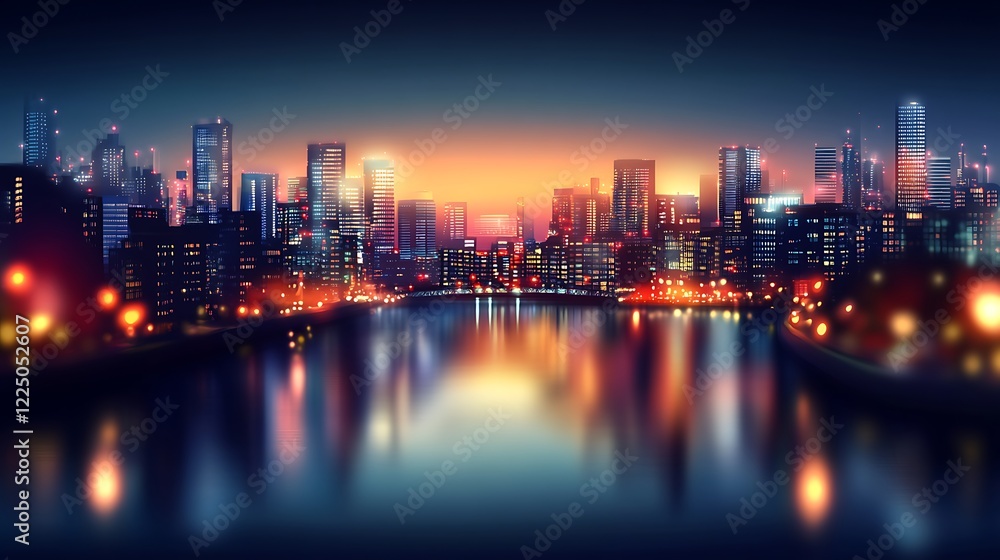 Obraz premium Night Cityscape Reflecting in Calm Water