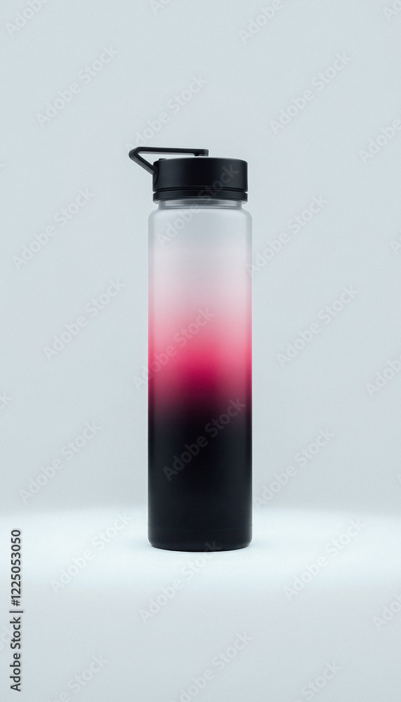 Sleek black thermos bottle with pink gradient design. Stylish and practical insulated container for hot and cold drinks. Sleek black thermos bottle with pink gradient design. Stylish and practical insulated container for hot and cold drinks.