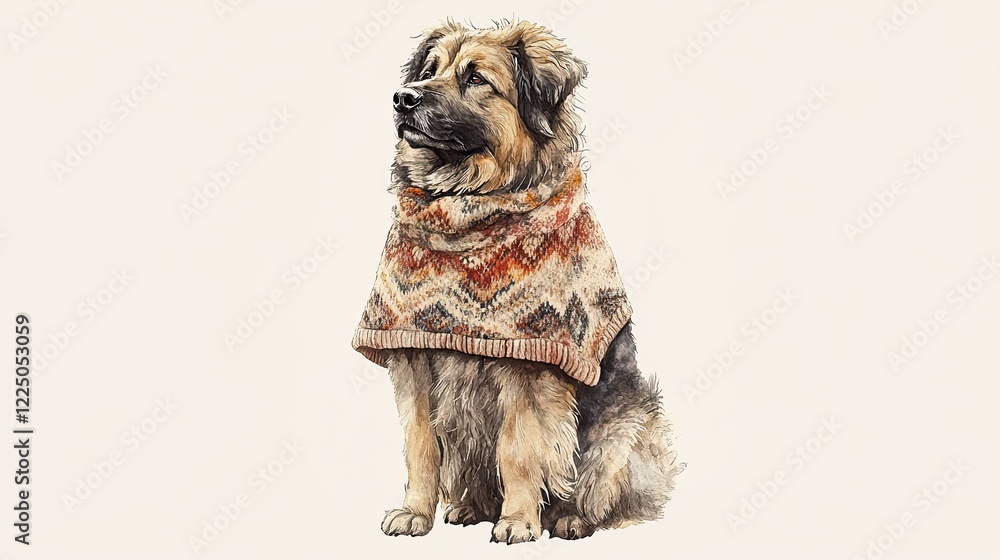 Obraz premium Watercolor Dog Portrait in Cozy Sweater